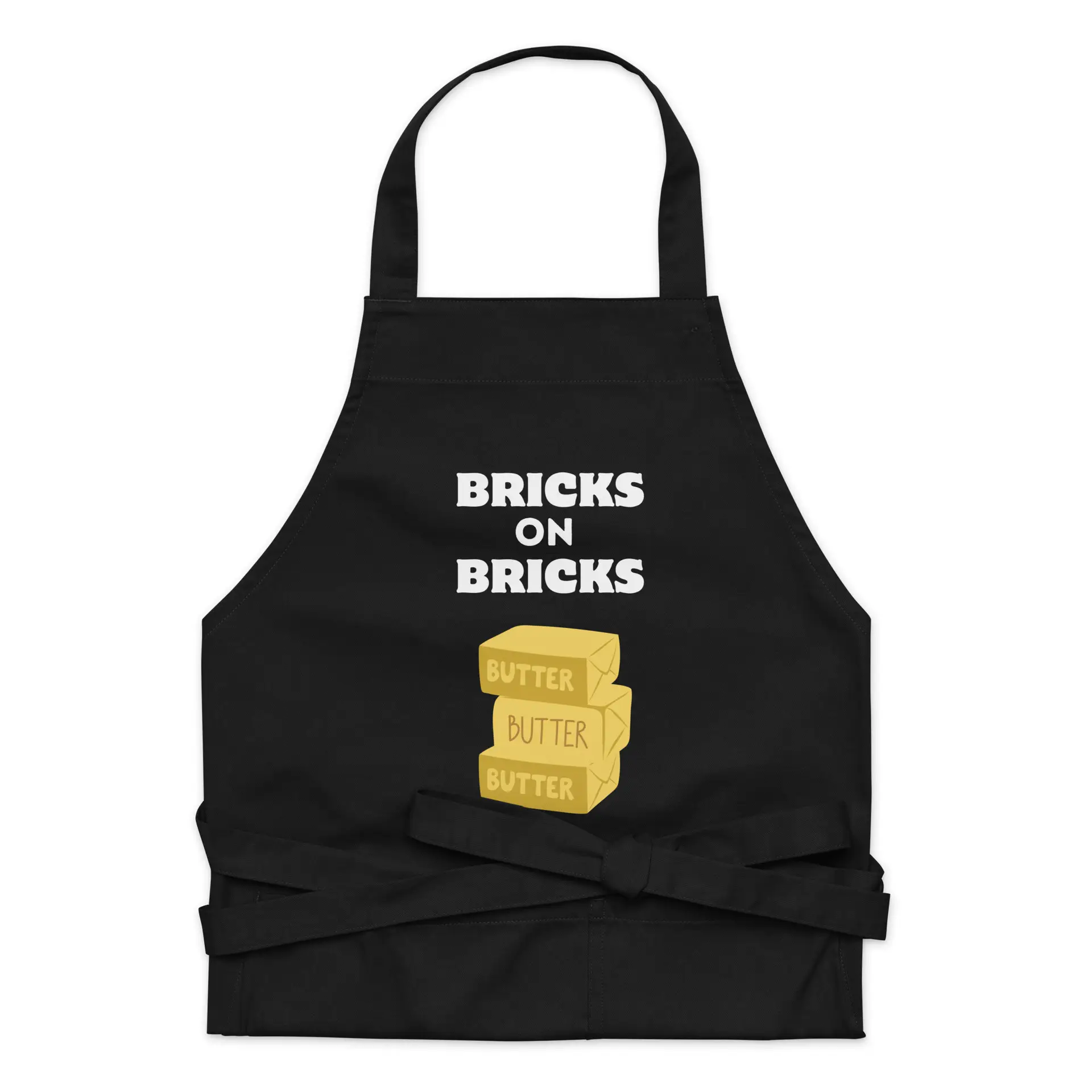 organic-cotton-apron-black-front-693e5d63b5cd5.jpg Bricks On Bricks Premium Apron - Image 1